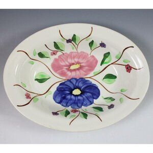 Vintage 1940's Blue Ridge Cumberland Astor Oval Vegetable Bowl Blue/Pink Floral
